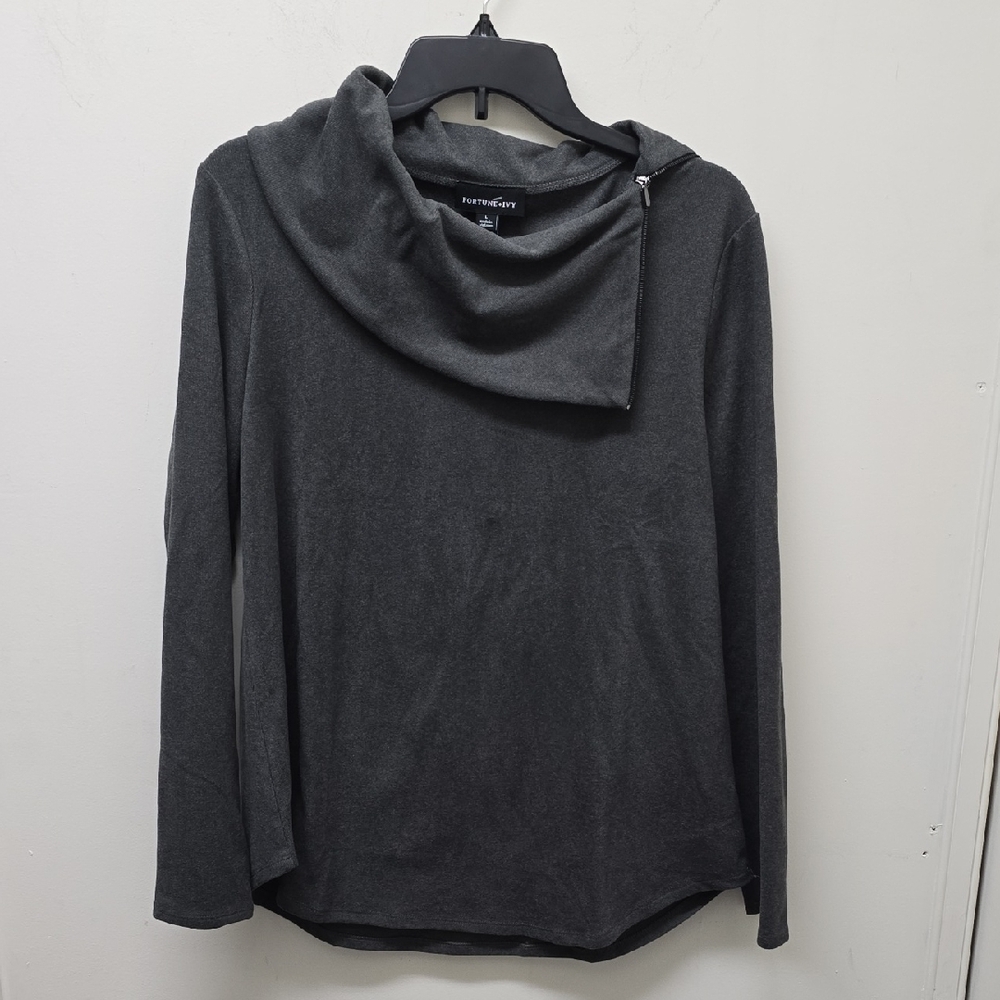 Fortune & Ivy Gray Zipper Cowl Neck Top - Size L
